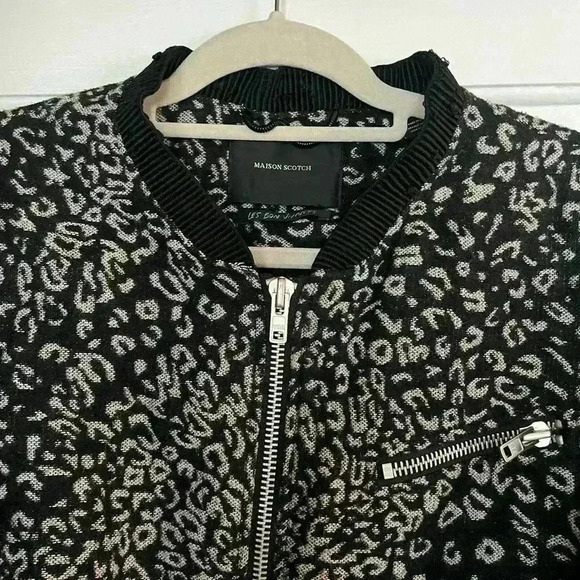Maison Scotch Soda Jacket Size 2 Medium Wool Bomber Animal Full Zip Heavyweight - Picture 5 of 10